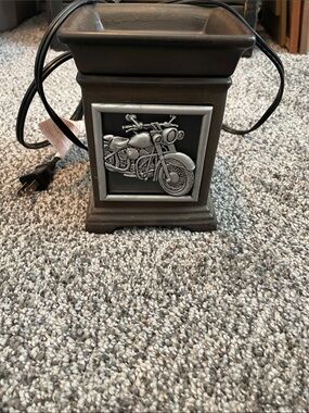 Scentsy Brown Electric Wax Warmer with Silver Motorcycle Accent